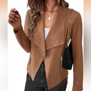 Women's Tan Suede Jacket Moto Trendy